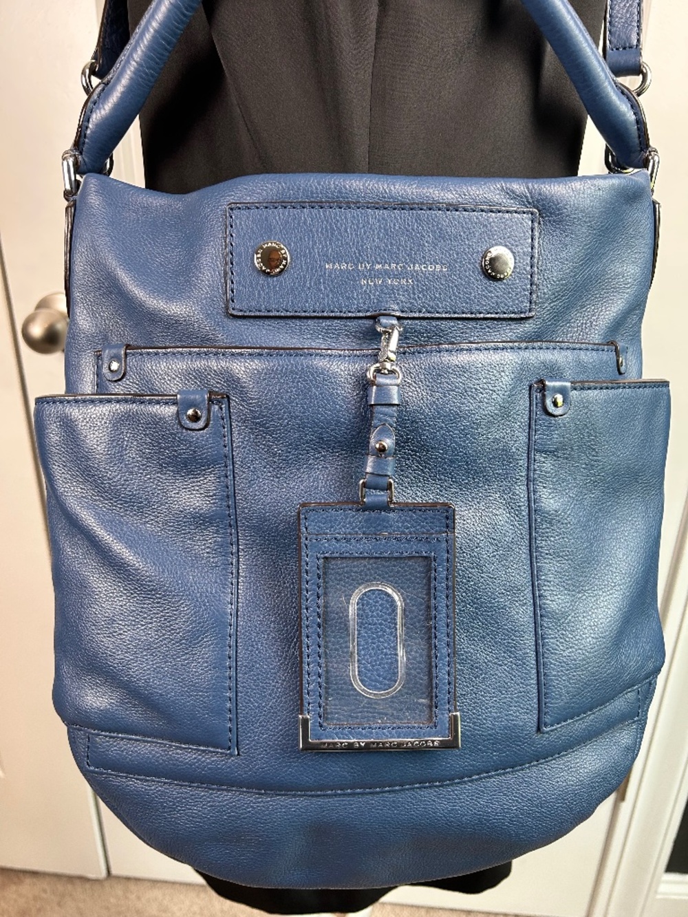MARC BY MARC JACOBS NY Pebbled Leather Convertible Crossbody Hobo Bag Blue EUC